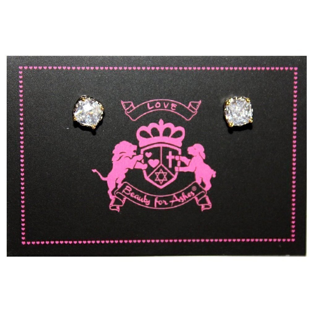 6mm Clear White Two Tone Throne Room Mini CZ Checkerboard Cut Stud Earrings